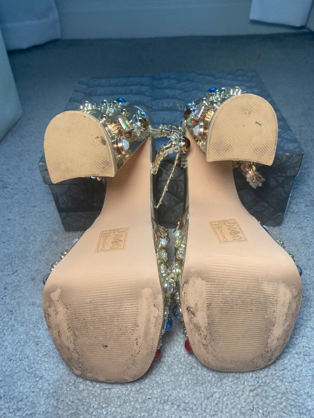 Azalea Wang Gold Jeweled Platform Heels Size 8 Embellished Rhinestone Sandals - Picture 6 of 9